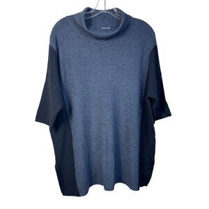 EILEEN FISHER Black & Gray Fine Merino Wool Turtleneck Short Sleeve Sweater M